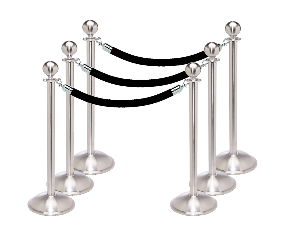 Stanchion Bundle - (6) Ball Top Dome Base Posts with (4) 6’L Velour Ropes