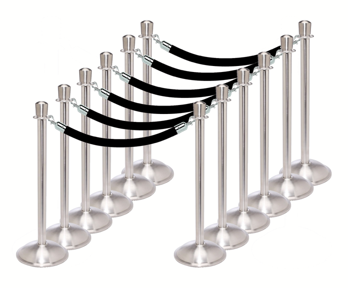 Stanchion Bundle - (12) Crown Top Dome Base Posts with (4) 6’L Velour Ropes