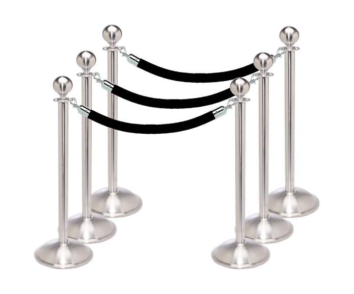 Stanchion Bundle - (6) Ball Top Dome Base Posts with (4) 6’L Velour Ropes